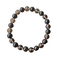 Natural Cintamani Saffordite Colombianite Tektite 8mm rondelle smooth 7inch Semi-Precious Gemstones Beaded Bracelets for Men Women Healing Crystal Stretch Beaded Bracelet Unisex