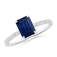 Octagon Shape Blue Sapphire CZ Diamond Solitaire with Accents Ring 925 Sterling Silver September Birthstone Gemstone Jewelry Wedding Engagement Women Birthday Gift