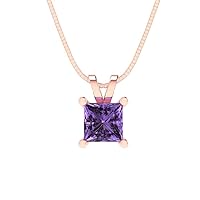 Clara Pucci 2.6 ct Princess Cut Genuine Simulated Alexandrite Solitaire Pendant Necklace With 18