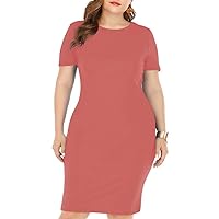 GXLU Women's Plus Size Short Sleeve Bodycon Pencil Dress Knee Length Solid T Shirt Dresses