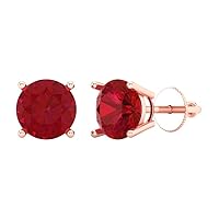 2.94cttw Round Cut Solitaire Genuine Simulated Red Ruby Unisex Pair of Designer Stud Earrings Solid 14k Rose Gold Screw Back