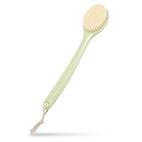 Soft Bath Brush for Back with Long Handle, Body Shower Brush, Exfoliating Back Scrubber for Wet or Dry Brushing (Green)