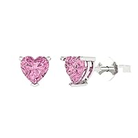 1.6 ct Heart Cut Solitaire Genuine Pink Simulated Diamond Pair of Stud Earrings Solid 18K White Gold Butterfly Push Back
