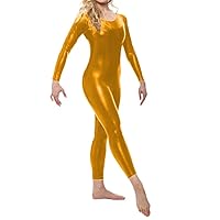 Sexy Scoop Neck Full Sleeve Bodycon Jumpsuits Shiny Metallic Spandex Jumpsuits Rompers Party Club High Street Outfits Overall (6X-Large,Gold,6X-Large)