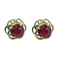 Gf Ruby Round Shape Gemstone Jewelry 10K, 14K, 18K Yellow Gold Stud Earrings For Women/Girls
