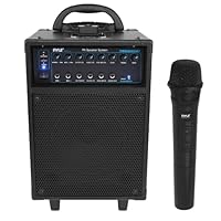 Pyle Wireless 600W Portable PA Speaker System - Bluetooth Compatible, Rechargeable Battery Powered Outdoor Stereo Speaker Microphone Set with 30-Pin iPod Dock, Wheels, and 1/4