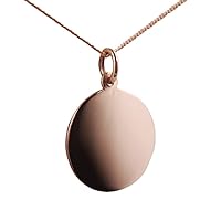 British Jewellery Workshops 9ct Rose Gold 20mm round plain Disc Pendant with a 1mm wide curb Chain