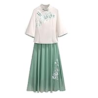 Traditional Chinese Hanfu suit Cotton Linen Blouse Embroidery National Women's Improved Clothes Short Suit