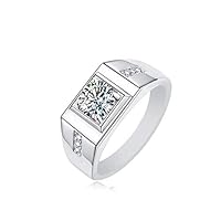 Gemorie Men's Moissanite Wedding Anniversary Band 1 Carat Bezel Set Comfort Fit with Accent Stones in Sterling Silver