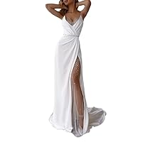 White V-Neck Wedding Dress Sequined Mermaid Extra Long Section Sexy Halter Party Dinner Dress