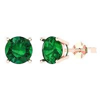 3.1 ct Brilliant Round Cut Solitaire VVS1 Simulated Emerald Pair of Stud Earrings 18K Pink Rose Gold Butterfly Push Back