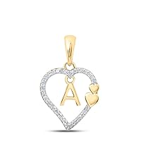 10kt Yellow Gold Womens Round Diamond A Heart Letter Pendant 1/10 Cttw