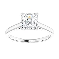 18K Solid White Gold Handmade Engagement Ring 1 CT Asscher Cut Moissanite Diamond Solitaire Wedding/Bridal Ring for Woman/Her Bridal Ring
