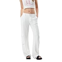 PacSun Women's Linen Cargo Pants - White Size Medium