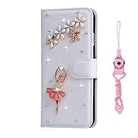 Galaxy A32 5G Case, Bling Leather Filo Slots Wallet Flip Protective Phone case & Neck Strap [Kickstand] [Card Slots] [Magnetic Closure] for Samsung Galaxy A32 5G Phone case (Ballet Girl)