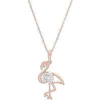 Round Cubic Zirconia Diamond Accent Outline Flamingo Pendant For Womens & Girls 14k Rose Gold Plated 925 Sterling Silver.