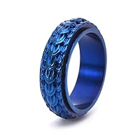 Blue Dragon Scale Anxiety Ring for Men Stainless Steel Dragon Scales Spinner Rings Fidget Ring Mens Wedding Band Size 6