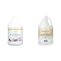 Ginger Lily Farms Botanicals Soothing Butter Lotion & Club & Fitness Nourishing Body Wash, 100% Vegan & Cruelty-Free, Bath & Shower Gel for Men and Women, Fragrance Free, 1 Gallon