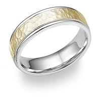 14K Two-tone Gold Hammered Wedding Band Ring