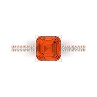 Clara Pucci 1.63ct Asscher Cut Solitaire with Accent Red Simulated Diamond designer Modern Statement Ring Real Solid 14k Rose Gold