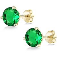 2.00 Carat Cushion Cut Synthetic Emerald Party Wear Stud Earrings 14K Yellow Gold Plated