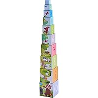 HABA Stacking Cubes Forest Friends, 10 Stacking Cubes Made of Cardboard with Funny Animal Motifs for Babies from 12 Months