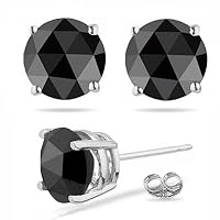 Round Rose Cut Black Diamond Stud Earrings AAA Quality in 18K White Gold Available in Small to Large Sizes