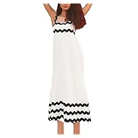 Women O Neck Striped Printed Long Dress Sleeveless Streetwear Dress Loose Beach Holiday Robes
