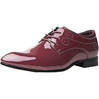 Dress Shoes for Men Pointed Toe Classic Patent Leather Lace Up Oxford Blue Red White