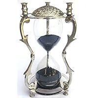 5 Min Nautical Hourglass Timer. Shiny Nickel Finish Decorative Sand Timer with Black Sand, Unique Vintage Metal Art Hour Glass for Office Desk, Home Decor,Birthday Gift,etc. SW0068