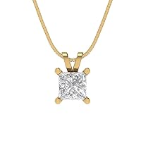 0.5 ct Brilliant Princess Cut Solitaire Clear Simulated Diamond 14k Yellow Gold Pendant with 18