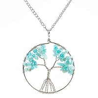 1pc Tree of Life Prosperity Gemstone Pendant Necklace 26 inch Healing Crystal Stones Chakras Energy Rock Hypoallergenic Tarnish Resistant Women Men Jewellery