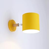 Living Room Wall Lamps Creative Single Head Color Design Ceiling Lamp, Metal Lampshade Rubber Wood Lamp Body Wall Light E27 Interior Decoration Wall Lights for Bedside Study (Color : Yellow)