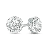 0.10 CT Round Cut Created Diamond Halo Anniversary Stud Earrings 14k White Gold Over
