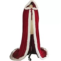 Classic Red Christmas Hooded Cape Mrs Claus Outfit with White Fluffy Trim Velvet Santa Claus Cloak