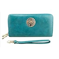 Women's Double Zipper Wallet with Detachable Wristlet