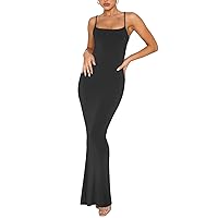 REORIA Women's Sexy Lounge Slip Long Dress Elegant Sleeveless Backless Ribbed Bodycon Maxi Dresses