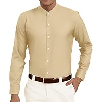 Mens Formal Yellow Solid Long Sleeve Cotton Nehru Collar Shirt NSH1005