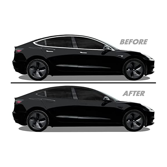 SlickMod Chrome Delete Blackout Vinyl Overlay for Tesla Model 3 - Complete  KIT + Extra Side (1. Complete Kit, Gloss Black)