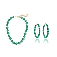 ZENZII 2 Pieces Beaded Jewelry Set for Women in Dark green: Hoop Earrings, Necklace