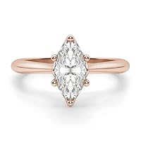 10K Solid Rose Gold Handmade Engagement Ring 1 CT Marquise Cut Moissanite Diamond Solitaire Wedding/Bridal Ring for Womens/Her Promise Rings