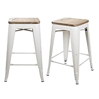 GIA 24-Inch Backless Counter Stool, Qty of 2, White with Light-Wood Seat