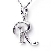 Silver Diamond Initial Pendant R with Silver Chain