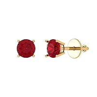 0.1ct Round Cut Solitaire Simulated Red Ruby Unisex Pair of Stud Earrings 14k Yellow Gold Screw Back conflict free Jewelry