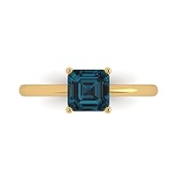 1.1 ct Asscher Cut Solitaire London Blue Topaz Classic Anniversary Promise Engagement ring Solid 18K Yellow Gold for Women