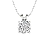 Clara Pucci 1.0 ct Round cut Genuine Lab Created Grown Cultured Diamond Solitaire VVS1-2 Color G-H 18K White Gold Pendant with 18