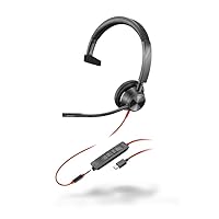 Poly Blackwire 3315 - Blackwire 3300 Series - Headset - On-Ear - Wired - Active Noise Reduction - 3.5 mm Plug, USB-C - Black