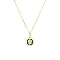 14k Yellow Gold 0.015 dwt Diamond Simulated Turquoise Enamel N. Star Medal Pendant Necklace 18 Inch Jewelry for Women