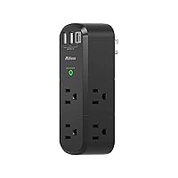 USB Outlet Extender Surge Protector - with Rotating Plug, 1800 Joules, 6 AC Multi Outlet and 3 USB Ports (1 USB C), 3-Sided Swivel Power Strip with Spaced Splitter for Home, Office, Travel
