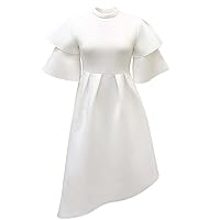 Small Standing Collar Satin Double Layer Ruffle Sleeve Large Swing Party Prom Dress for Women Cocktail Formal Evening Gowns